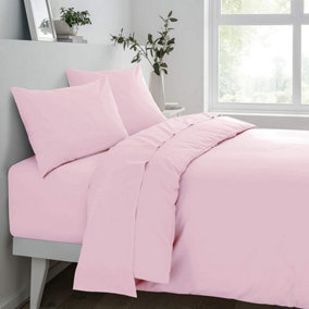 Sleepdown Fitted Sheet Soft Pink Easy Care Polycotton Bed Linen Bedsheet Bedding Double