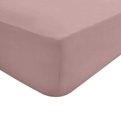 Sleepdown Fitted Sheet Soft Pink Easy Care Polycotton Bed Linen Bedsheet Bedding Double