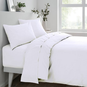 Sleepdown Fitted Sheet White Easy Care Polycotton Bed Linen Bedsheet Bedding Double