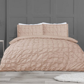 Sleepdown Geometric Rouched Pleat Ruched Pintuck Duvet Set Quilt Cover Bedding Blush King Size