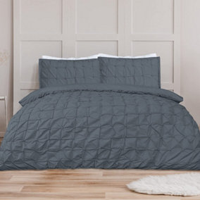 Sleepdown Geometric Rouched Pleat Ruched Pintuck Duvet Set Quilt Cover Bedding Charcoal Single