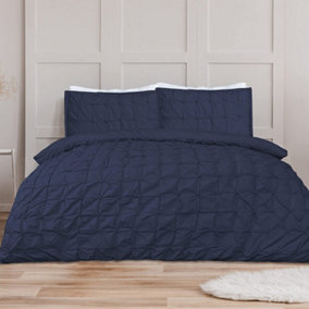 Sleepdown Geometric Rouched Pleat Ruched Pintuck Duvet Set Quilt Cover Bedding Navy Single