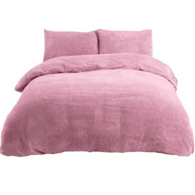 Sleepdown Mauve Teddy Fleece Duvet Bed Quilt Cover With Pillow Case Set Bedding Double