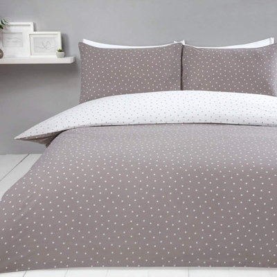 Sleepdown Mini Polka Dots Mink White Reversible Duvet Set Quilt Cover Bedding Double