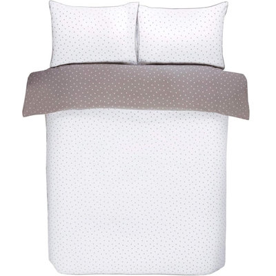 Sleepdown Mini Polka Dots Mink White Reversible Duvet Set Quilt Cover Bedding Double
