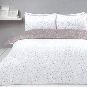 Sleepdown Mini Polka Dots Mink White Reversible Duvet Set Quilt Cover Bedding Super king