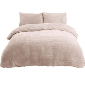 Sleepdown Natural Ivory Teddy Fleece Duvet Quilt Cover Pillow Case Set Bedding  Super king