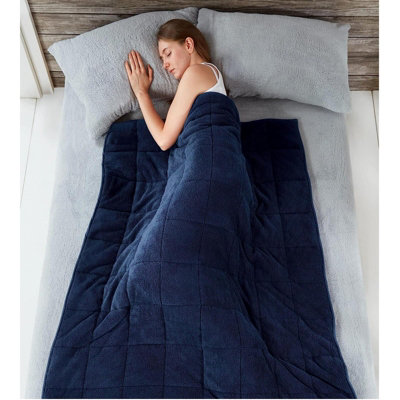 Sleepdown Navy Blue Weighted Blanket Soft Teddy Fleece Gravity Throw 120x150cm 4kg DIY at B Q