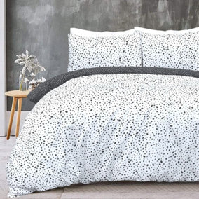 Sleepdown Polka Dots Black White Mono Reversible Duvet Set Quilt Cover Bedding Super king