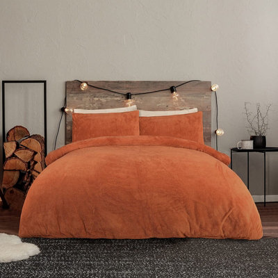 Sleepdown Rust Orange Teddy Fleece Duvet Quilt Cover Pillow Case Set Bedding Double