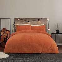 Sleepdown Rust Orange Teddy Fleece Duvet Quilt Cover Pillow Case Set Bedding Single