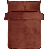 Sleepdown Rust Orange Waffle Teddy Fleece Duvet Quilt Cover Pillowcase Set Thermal Bedding Double