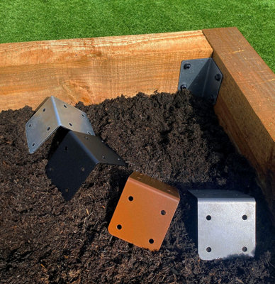 SleeperFit Simple Railway Sleeper Corner Joining Brackets 8.5cm x 8.5cm x 8cm - Pack of 10 - Galvanised Steel Finish
