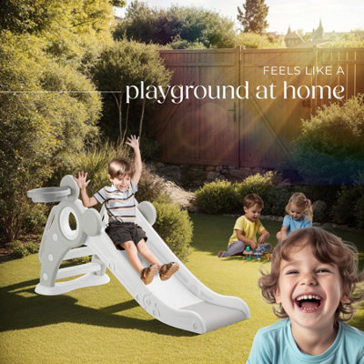 Toboggan Extérieur Enfant 5-en-1 – Structure Jeu Ours Avec Balançoire, Panier Basket, Grimpeur, Rangement – Dès 18 Mois, Stable Et Sécurisé
