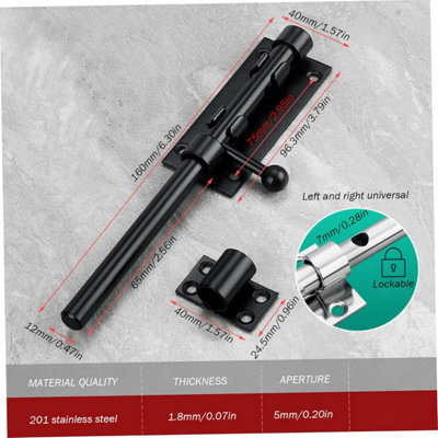 7.7" Barrel Bolt Latch, Heavy Duty Slide Bolt Gate Latch, SUS304 Stainless Steel Thickened Metal Gate Locks For Outdoor Fence, Shed, Wooden Gate, Barn, Patio, Courtyard (Black - 1pc