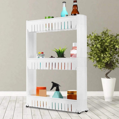 Slide Out Storage Tower 3 Tier Slim Rolling Trolley Rack Durable Space ...