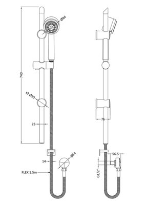 Slide Rail Shower Kit with Multi Function Head & Outlet Elbow - Chrome