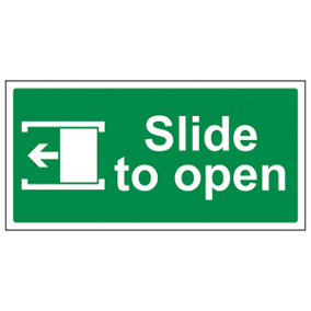 Slide To Open LEFT Door Safety Sign - Rigid Plastic - 300x150mm (x3)