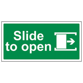 Slide To Open RIGHT Door Safety Sign - Rigid Plastic - 300x150mm (x3)