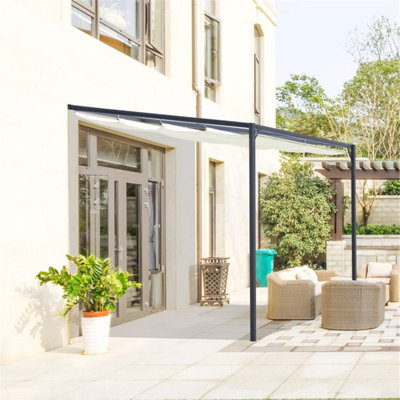 Sliding canopy gazebo, metal + polyester, off-white