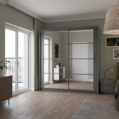 Sliding Door Wardrobe DAKOTA 203 cm Grey