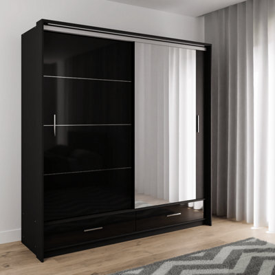 Sliding Door Wardrobe MARSYLIA 208cm Black Gloss