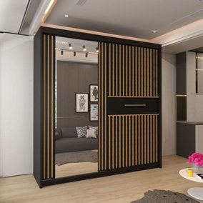 Sliding Wardrobes 4U Fashnary Double Sliding Door Wardrobe - Black 150cm