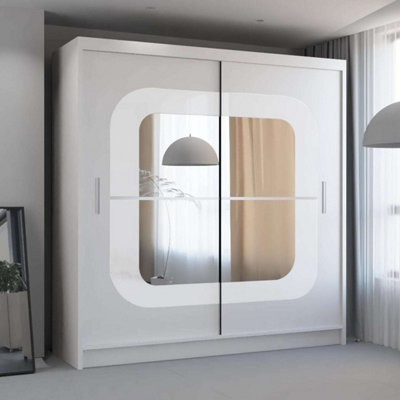 Sliding Wardrobes 4U Leagues Freestanding Double Sliding Door Wardrobe - White/White (H)2170mm, (W)2030mm