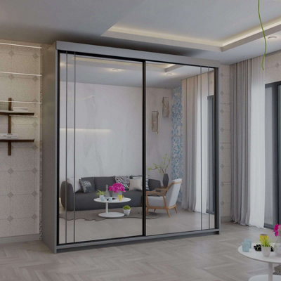 Sliding Wardrobes 4U Medden Full Mirror Sliding Door Wardrobe - Grey 200cm