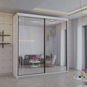 Sliding Wardrobes 4U Medden Full Mirror Sliding Door Wardrobe - White 200cm