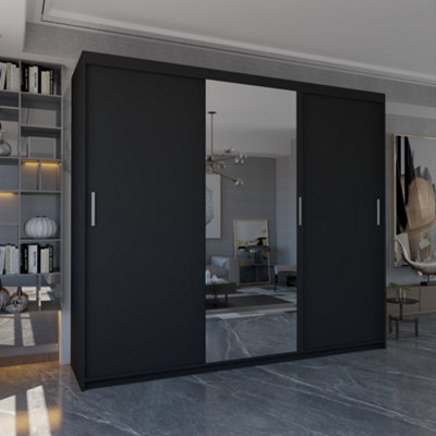 Sliding Wardrobes 4U Meldon Black 3 Door Sliding Wardrobe with Center ...