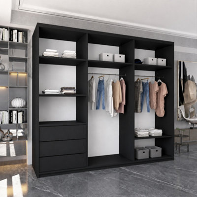 Sliding Wardrobes 4U Meldon Black 3 Door Sliding Wardrobe with Center ...