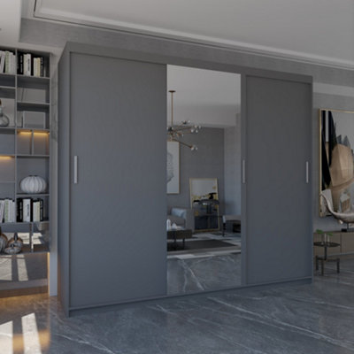 Sliding Wardrobes 4U Meldon Grey 3 Door Sliding Wardrobe with Center ...