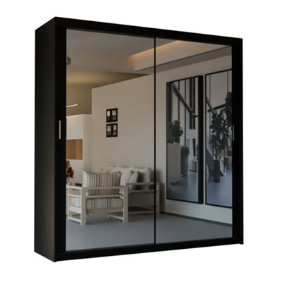 Sliding Wardrobes 4U Modern Black Double Sliding Wardrobe with Full ...