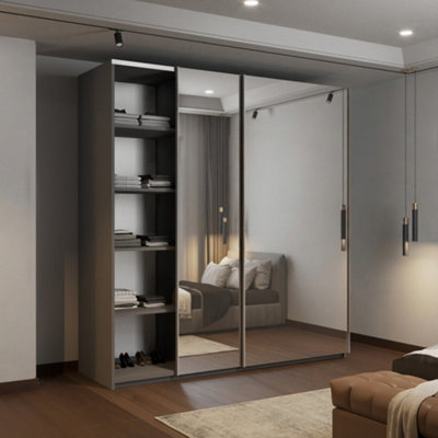 Sliding Wardrobes 4U Modern Black Sliding Wardrobe with Full Mirror ...