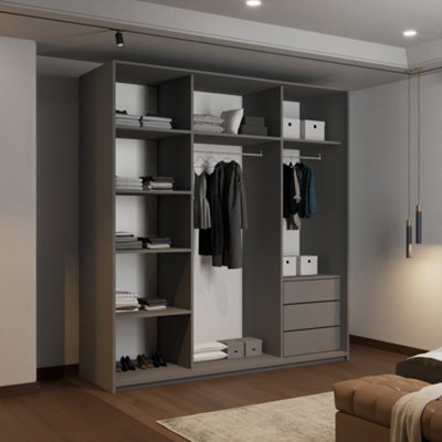 Sliding Wardrobes 4U Modern Black Sliding Wardrobe with Full Mirror ...