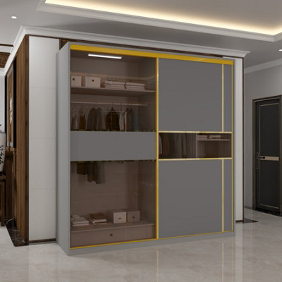 Sliding Wardrobes 4U Modern Grey Sliding Wardrobe with Golden Color ...