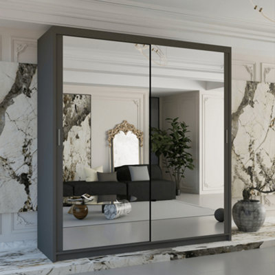 Sliding Wardrobes 4U Simona Double Mirror Sliding Door Wardrobe in 5 Colors Grey W 1200mm H 2170mm