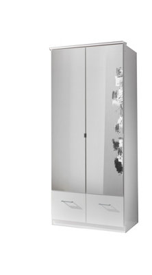 SLIGO White And  Mirror 2 Door  2 Drawer Wardrobe