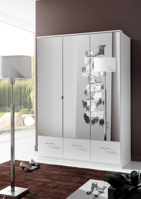 SLIGO White And  Mirror 3 Door  3 Drawer Wardrobe