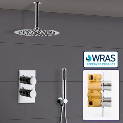SLIM 2 DIAL 2 WAY CONCEALED SHOWER MIXER VALVE ROUND CEILING HEAD WRAS APPROVED