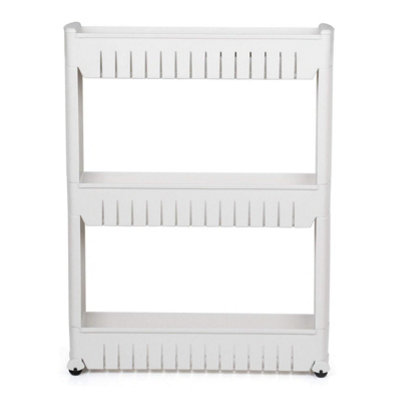 Slim 3 Tier Storage Trolley Cart White Kitchen Bathroom Shelf Organiser Rack