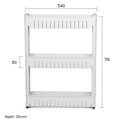Slim 3 Tier Storage Trolley Cart White Kitchen Bathroom Shelf Organiser Rack - 4