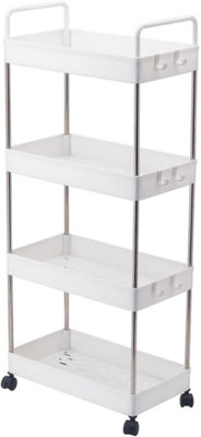 Slim 4 Tier Rolling Storage Cart with Lockable Wheels and Clips Mobile ...