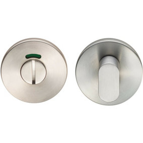 Slim Bathroom Thumbturn Lock And Release Handle With Indicator Satin Steel