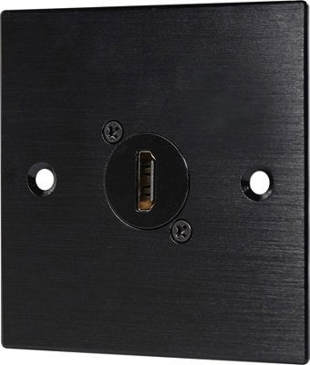 Slim Black Wall Face Plate 1 x HDMI 90 Degree Feedthrough Wall Plate Metal