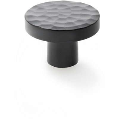 Slim Hammered Door Knob - Matt Black 38mm Round Cupboard Cabinet Pull Handle