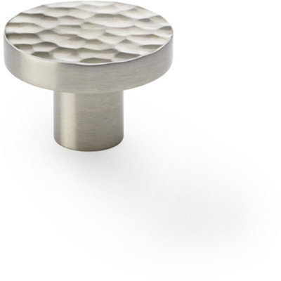 Slim Hammered Door Knob - Satin Nickel 38mm Round Cupboard Cabinet Pull Handle