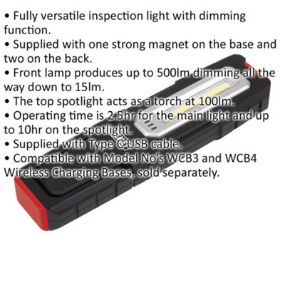 Slim Magnetic Inspection Light - 5W COB & 1W SMD LED - Wireless Recharge - IP68