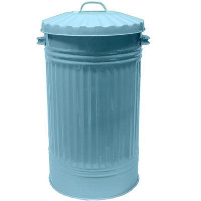 Slim Metal Bin with Dustbin Lid Straight Sided Retro Bin, Animal Feed - Duck Egg Blue 55L